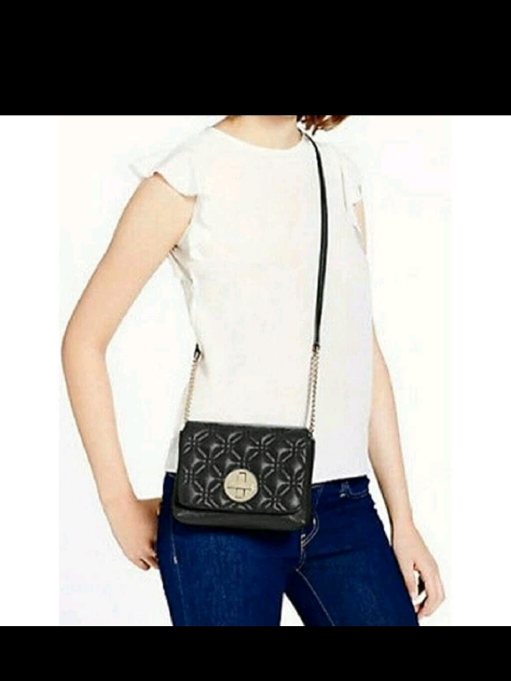 Kate Spade Quilted Black Crossbody Chain Bag Gold Hardware